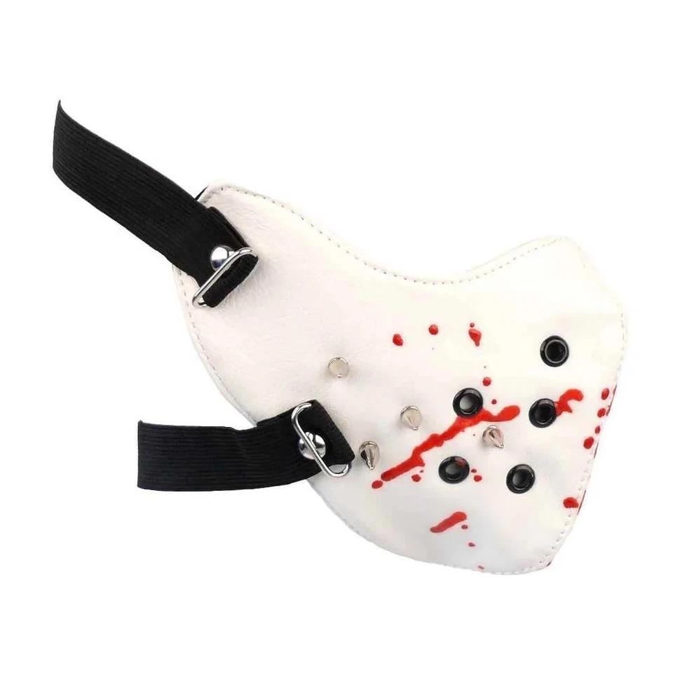 Maske Weiß Leder mit Spikes und Blutspritzern Halbmaske Gesichtsmaske Horror - Bild 3 von 4