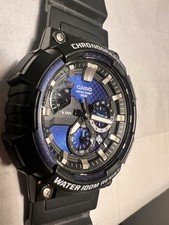 Casio MCW-200H-2AV retrograde chronograph black resin band and blue dial