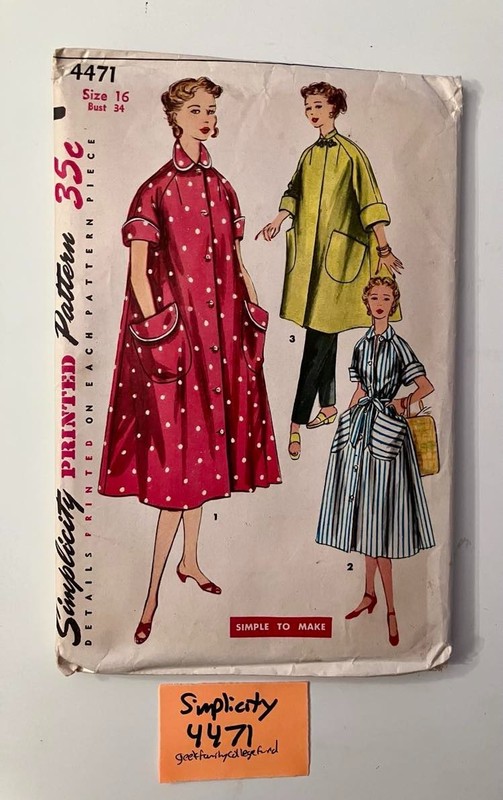 Simplicity 4471 Vintage Misses, Women’s Robe Size 16 Bust 34 Cut