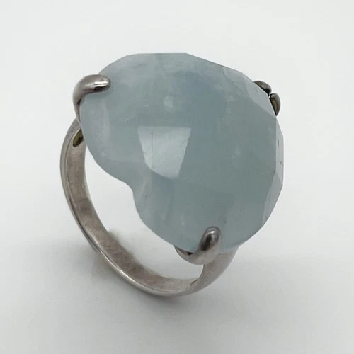 VTG GSJ Frosted Aquamarine Heart-Cut GSJ 925 Sterling Silver Ring Size 8