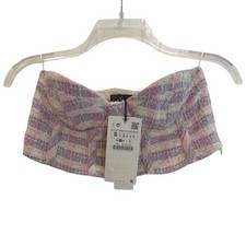 Zara Purple Pink Plaid Tweed Bustier Crop Top Sweetheart Neckline NWT Size Small
