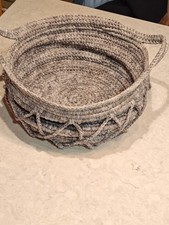 Handmade Crochet Basket Gray, Multi-Use Storage With Handles