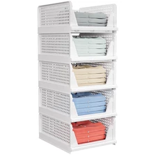 5 Pack Stackable Closet Storage Bins Plastic Organizer for Clothes Kitchen