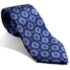 Navy Blue Geometric Printed Silk Tie Handmade in Italy 