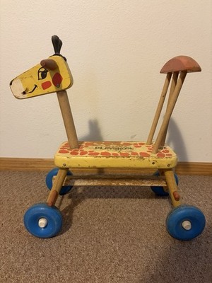 Playskool 1970 s Vintage Wooden Ride-On Giraffe Toy 18''