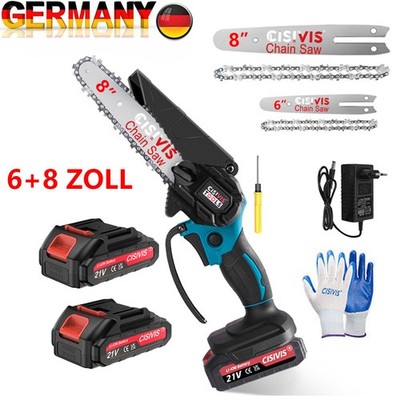 Mini Akku Kettensäge 6+8 Zoll Elektro Kettensäge Set mit 2x 3000mAh Akku