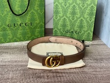 GUCCI BELT BROWN LEATHER 100 AUTHETNIC GOLD BUCKLE M SIZE WOMEN'S CLASSIC ITALY