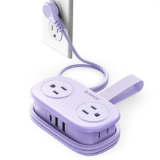 4FT Purple Travel Power Strip with 4 AC Outlets, 2 USB-A Ports, and 1 USB-C P...