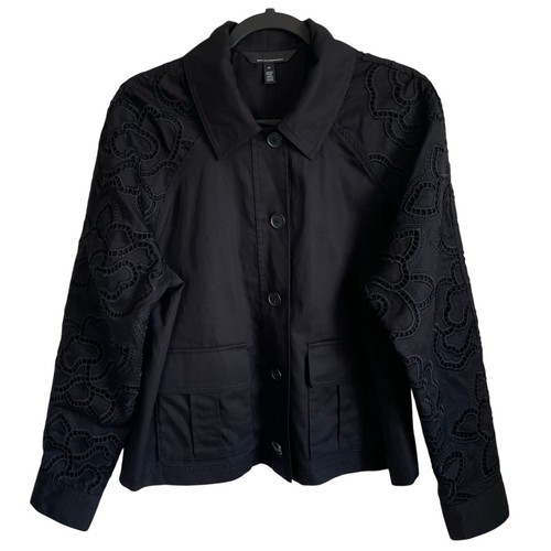 White House Black Market bestickte Cargojacke Ösenärmel schwarz Gr. 14 - Bild 5 von 15