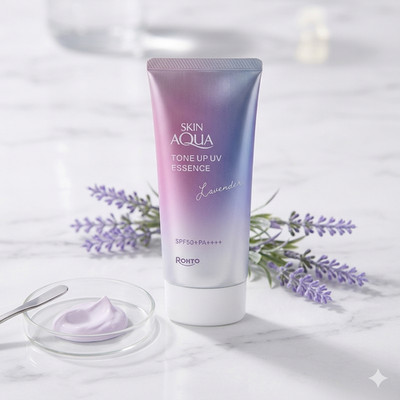 Rohto Skin Aqua Tone Up UV Essence Lavender SPF50+ PA++++ 80g Japanese Sunscreen