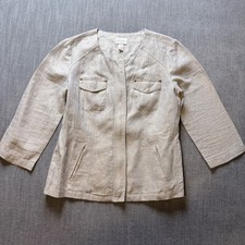 Chicos Linen Metallic Shimmer Jacket Beige Gold Snap Front Size 0