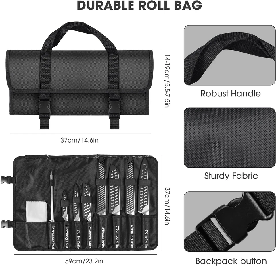 Set Coltelli Da Cucina Professionali Con Borsa per Coltelli, Fodero E Affilacolt - Immagine 3 di 4