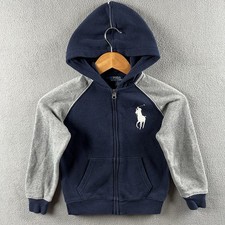 Polo Ralph Lauren Hoodie Boys Size 6 Blue Gray Big Pony Kids Youth Full Zip
