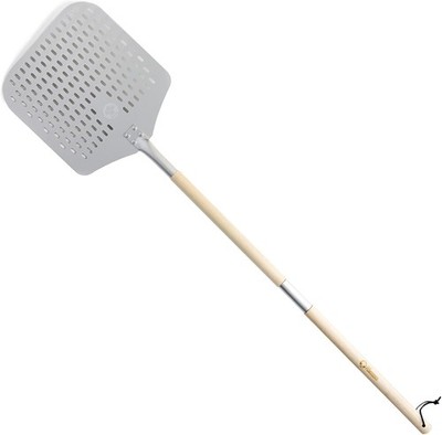 12x14 Inch Perforated Aluminum Pizza Peel Detachable Wood 49 Inch Handle