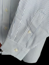 L.L. Bean Men Dress Shirt 15.5 36 White Blue Pinstripe Wrinkle Resistant 278341