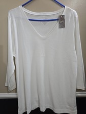 J. Jill V-neck Pima Cotton 3/4 Sleeve Shirt XL White Minimalist Closet Staple