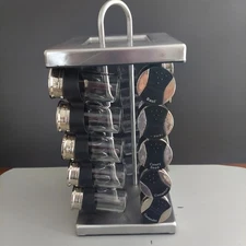 Olde Thompson Counter Rotating Spice Rack 20 Glass Jars, Black Butterfly Open