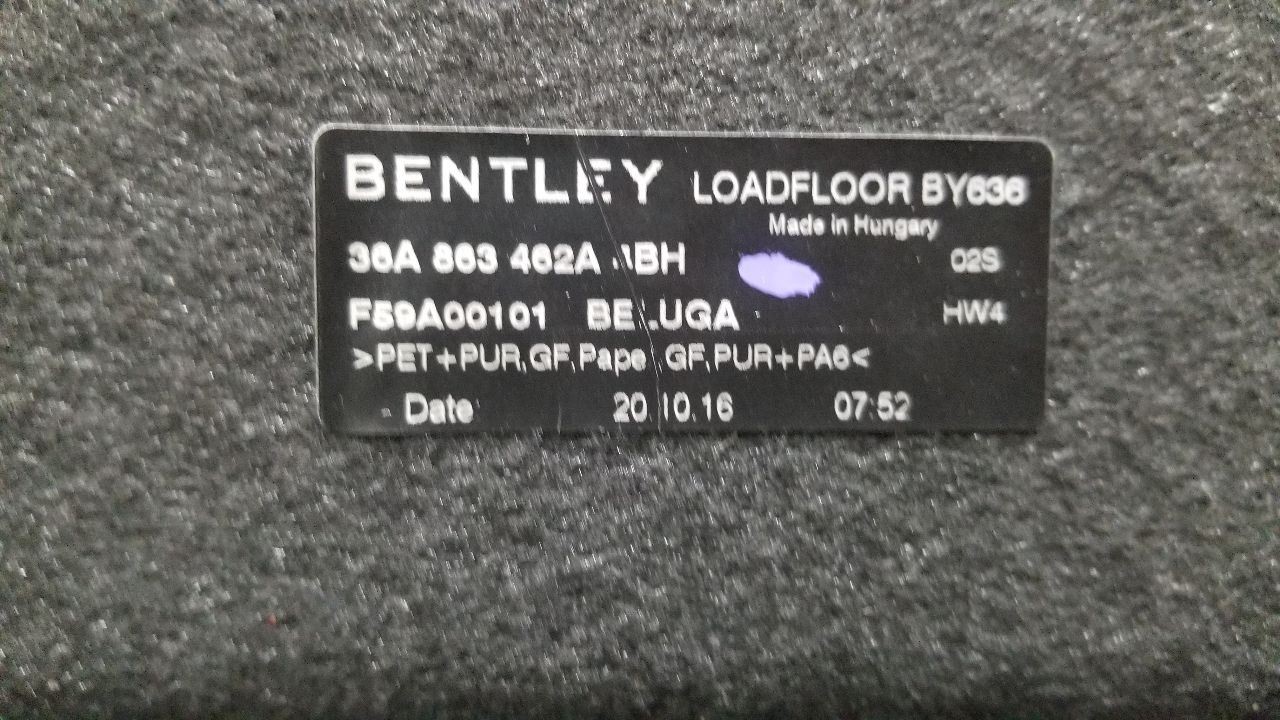 17 BENTLEY BENTAYGA REAR CARGO AREA FLOOR COVER TRUNK LINING BLACK 36A863462A4BH