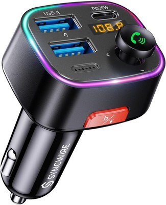 Syncwire Bluetooth 5.4 FM Transmitter Car Adapter 48W (PD 36W & 12W) Black 