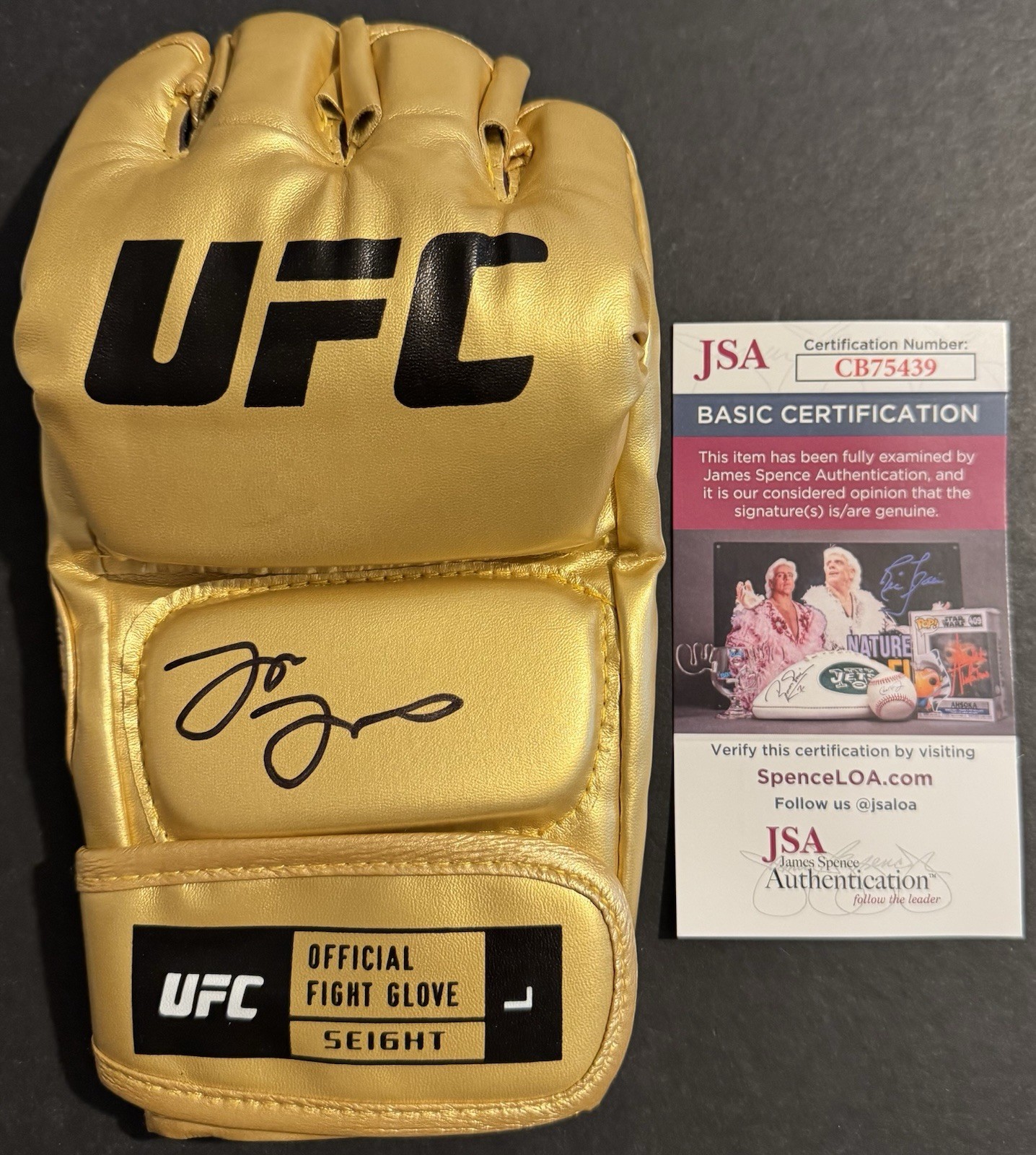 Jon Jones Autographed Signed Jon Bones Jones UFC Gold Fight Glove JSA COA Legend Champ 