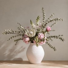 Ceramic Large Rustic Round Vase-11.8" Beige Pottery Textured White Ceramic Va...