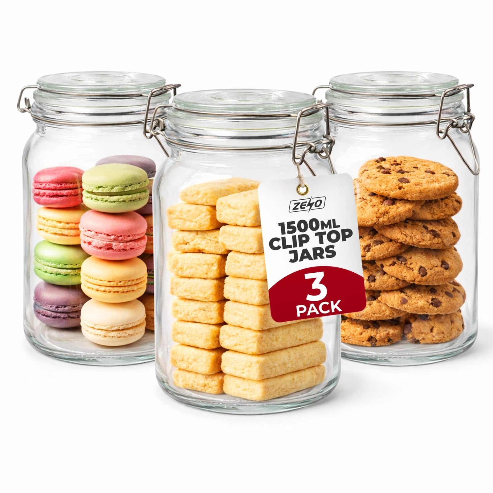 ZENO Clip Top Glass Jars 1500ml | Airtight Glass Storage Jars with Lids | Mason Style Glass Jars for Dry Food Coffee Tea Spices | Kitchen Preserving Pickle & Storage Jars (3) - Image 2