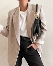 Zara Classic Double Breasted Blazer Jacket Beige Cream Size Small