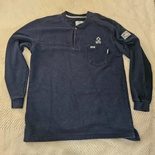 Tyndale FR Shirt Mens Large Navy Blue FRMC Henley Flame Resistant Made in USA