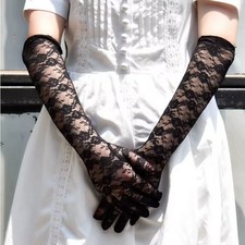 Guanti Lunge Pizzo Floreale Donna | Nero Rosso Bianco | Sera Festa | Sexy