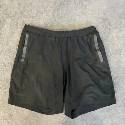 Lululemon Pace Breaker Black Athletic Reflective Logo Running Shorts Mens Size L