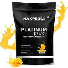NAKPRO Platinum Plus+ Whey Protein Isolate with Digestive Enzymes (Mango, 1 Kg)