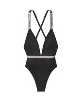 Victoria's Secret  SWIM Shine Strap Plunge One-Piece Swimsuit Black L