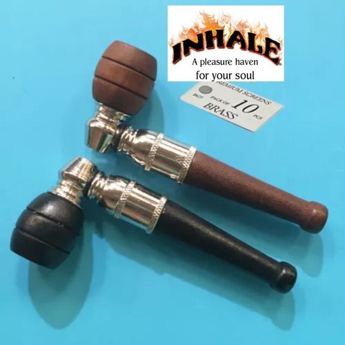 Inhale®️ set of 2 PC Nickel metal wooden Tobacco Smoking Pipe with screens - Picture 2 of 2