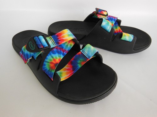 CHACO Womens sz 9 Chillos Slide Sandals - Dark Tie Dye Rainbow Multi