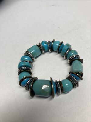 TURQUOISE NATURAL STONE BEAD BRACELET ELASTICITY BANGLE JEWELRY VINTAGE