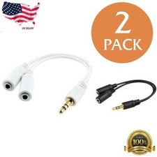 2 Pack 3.5mm AUX Audio Splitter 1 Male to 2 Female Headphone Y Cable Gold Plated