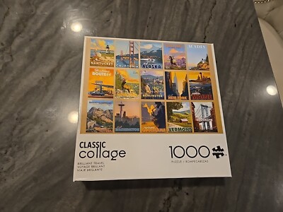 Lewis T Johnson Classic Collage Exotic Destinations 1000 PC Puzzle New Buffalo
