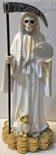 GRIM REAPER SANTA MUERTE MONEY OWL GLOBE BALL SCYTHE FANTASY FIGURINE STATUE #2