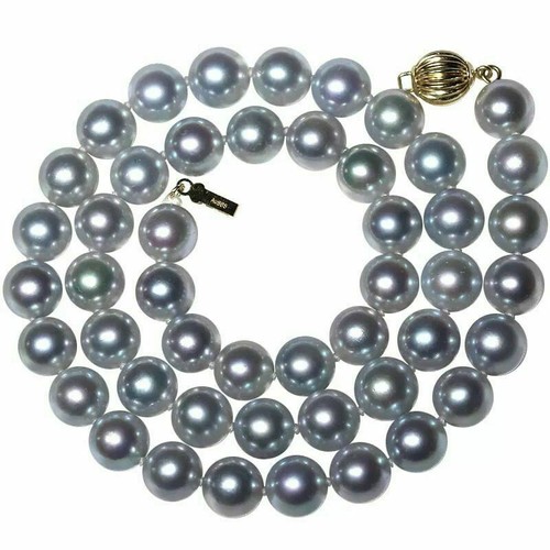 18"9-10 mm natural south sea genuine gray pearl necklace 769AAA