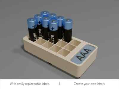 Kunststoff Gridfinity AAA Batterie Ablagefach 1×2×3 - mit Etikett, Steckplätze
