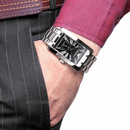 NEW EMPORIO ARMANI MENS WATCH STAINLESS STEEL SQUARE BLACK DIAL AR0156 GENUINE - Imagen 5 de 6