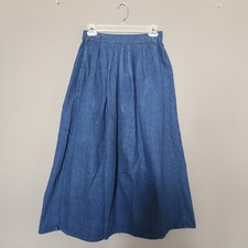 Women's Sz 8 Vintage CALVIN KLEIN Blue Jean Denim Pleated Skirt Midi Modest USA