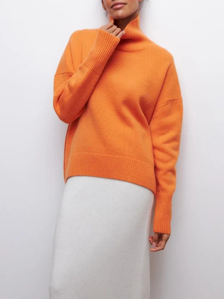 Turtleneck Sweater Oversize Long Sleeve Top Casual Loose Jumper Knitted Pullover