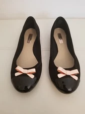 INC International Concepts Black Suede Gold Metal Bow Ballet Flats 7.5 M