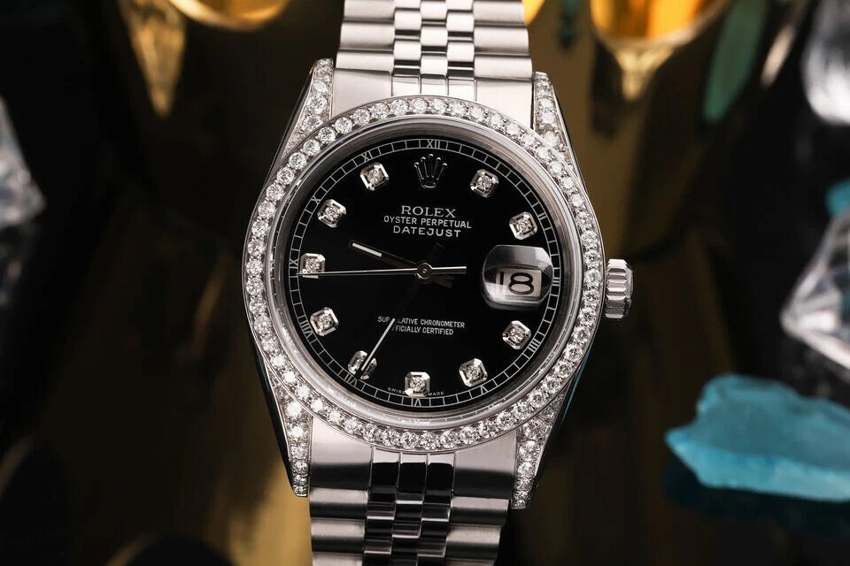 Rolex — Rolex Datejust 36 Black Diamond Dial Steel Diamond Watch Jubilee Band