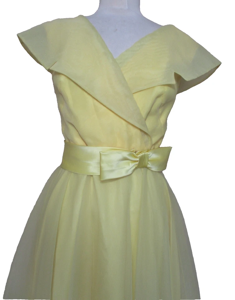 Vestido de graduación de colección años 80 Alyce Designs amarillo de gasa calce y acampanado maxi S/M para mujer Foto 2 de 4