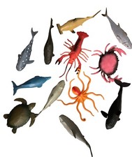 Plastic Sea Life Ocean Fish Set of 12 Animals 4 inches Colorful 