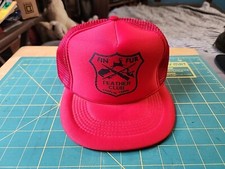 Vintage New Era Trucker Hat FIN FUR FEATHER CLUB Chaplin Ct.