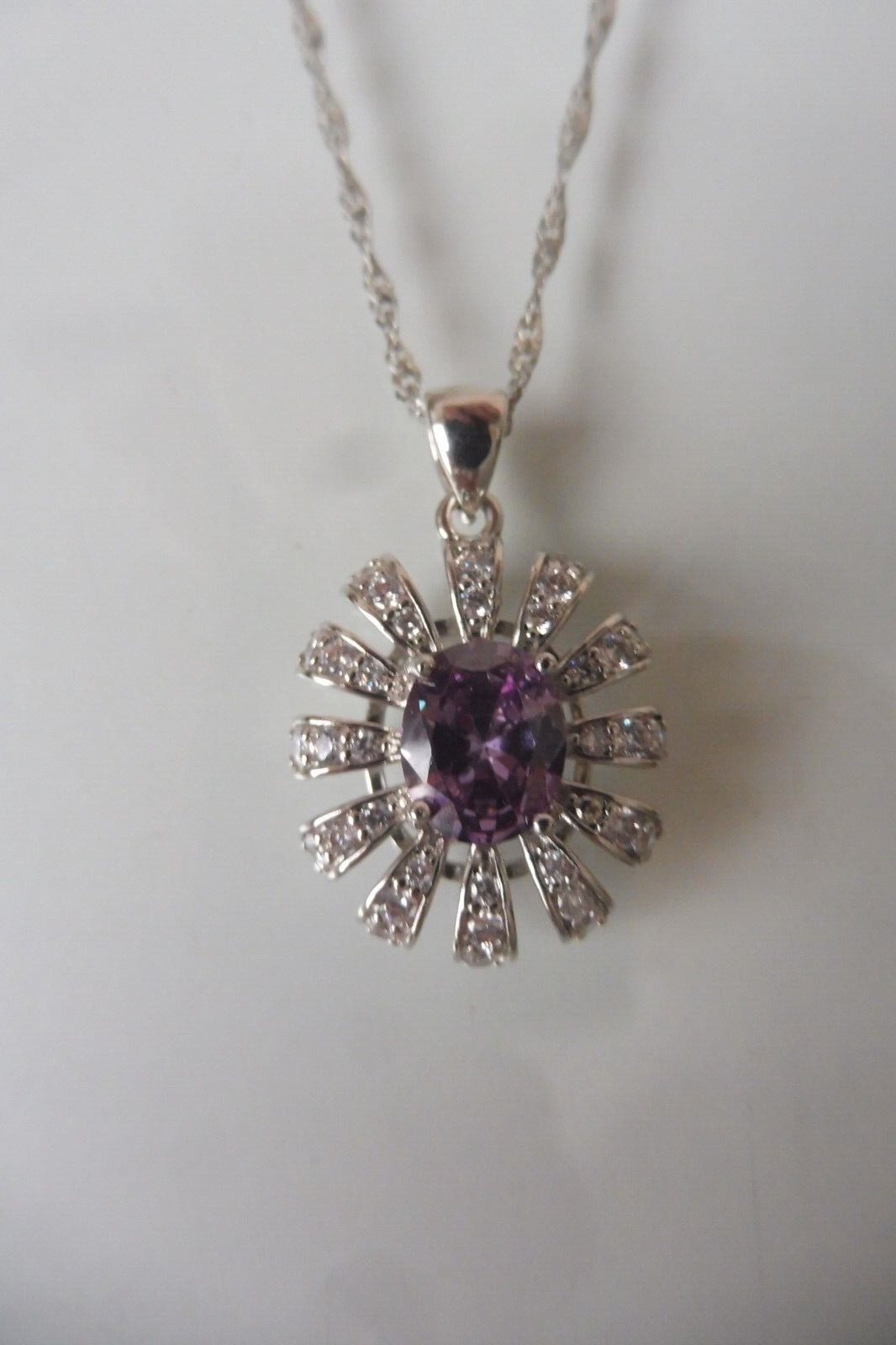 Necklace with Pendant, 925 Silver with finely cut purple Stones, Noble Necklace