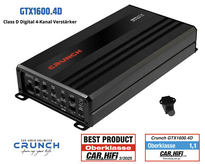 Crunch GTX1600.4D Digital 4 Channel Amplifier 1600 Watts with Bass Remote